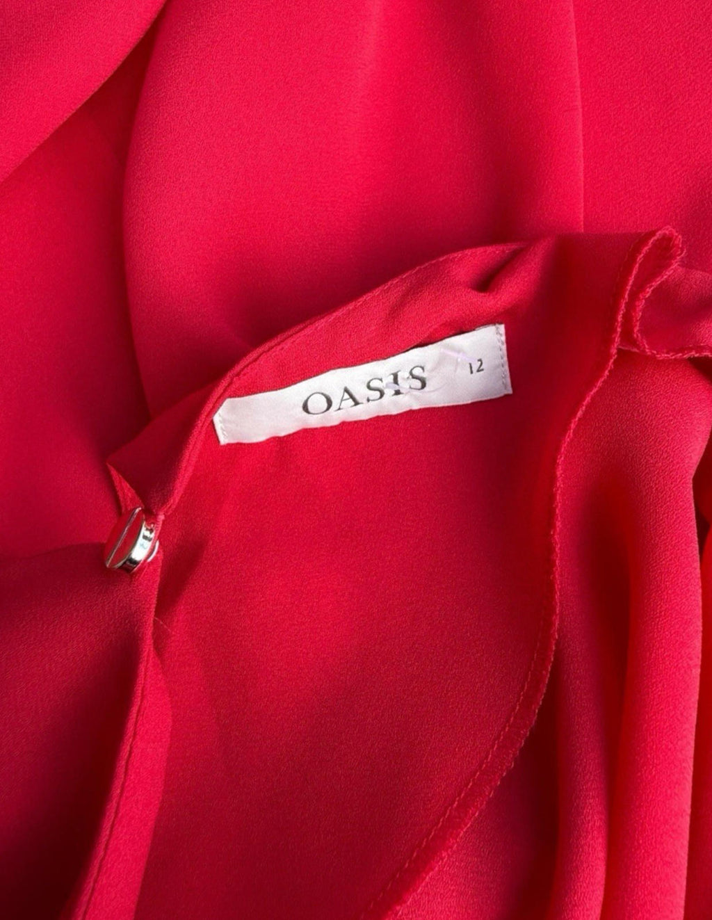 Oasis Bright Red Chiffon Top Short Frill Sleeve Round Neck Women’s UK Size 12
