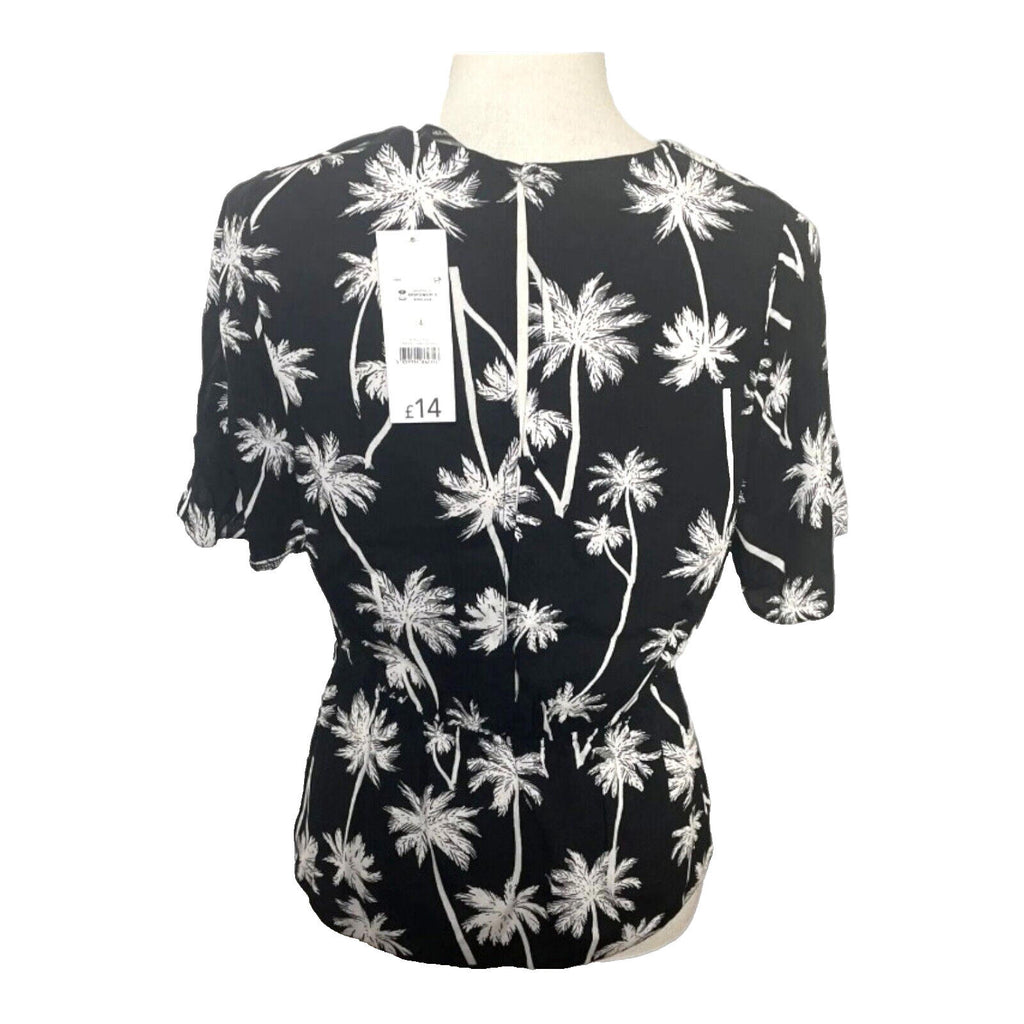George Blouse Palm Print Black Short Sleeve Top Women's UK Size 14