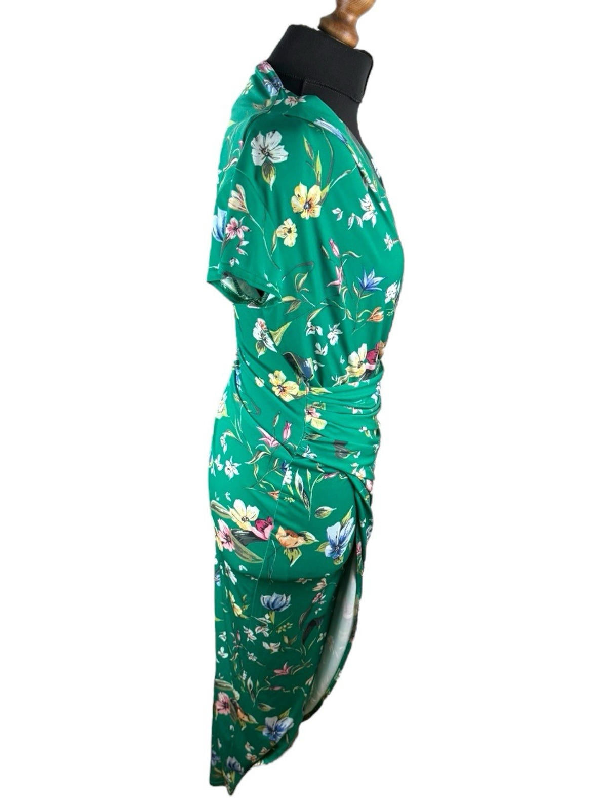 Vestry Green Dress Plunge Neck High Split Bodycon Floral Midi Women’s UK Size 12