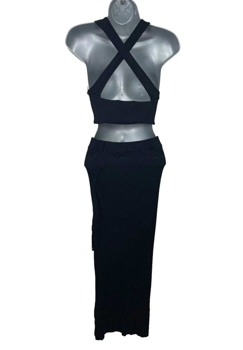 Pull & Bear Black Ribbed Maxi Skirt & Croptop Co Ord Set Women’s UK Size XS