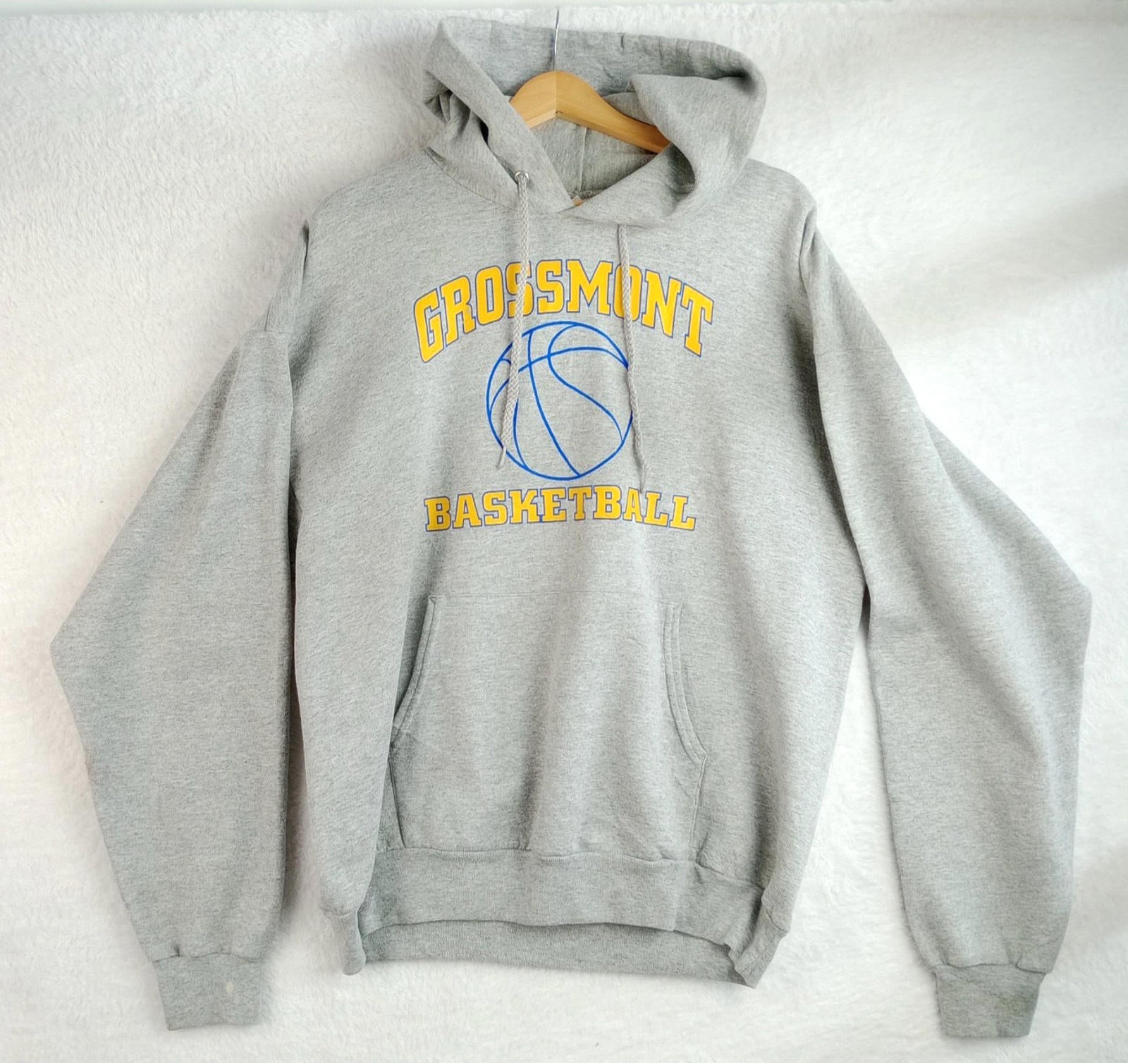 Grossmont Basketball Hoodie Men's UK Size L Grey Jersey Hooded Pockets Cotton
