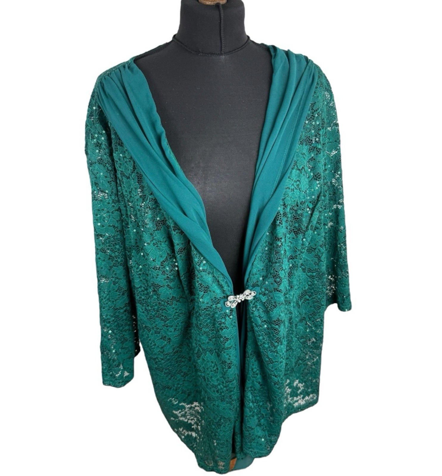 Hanna Nikole Green 2 Piece Blouse Jacket Set Lace Sequin Women’s UK Size 22