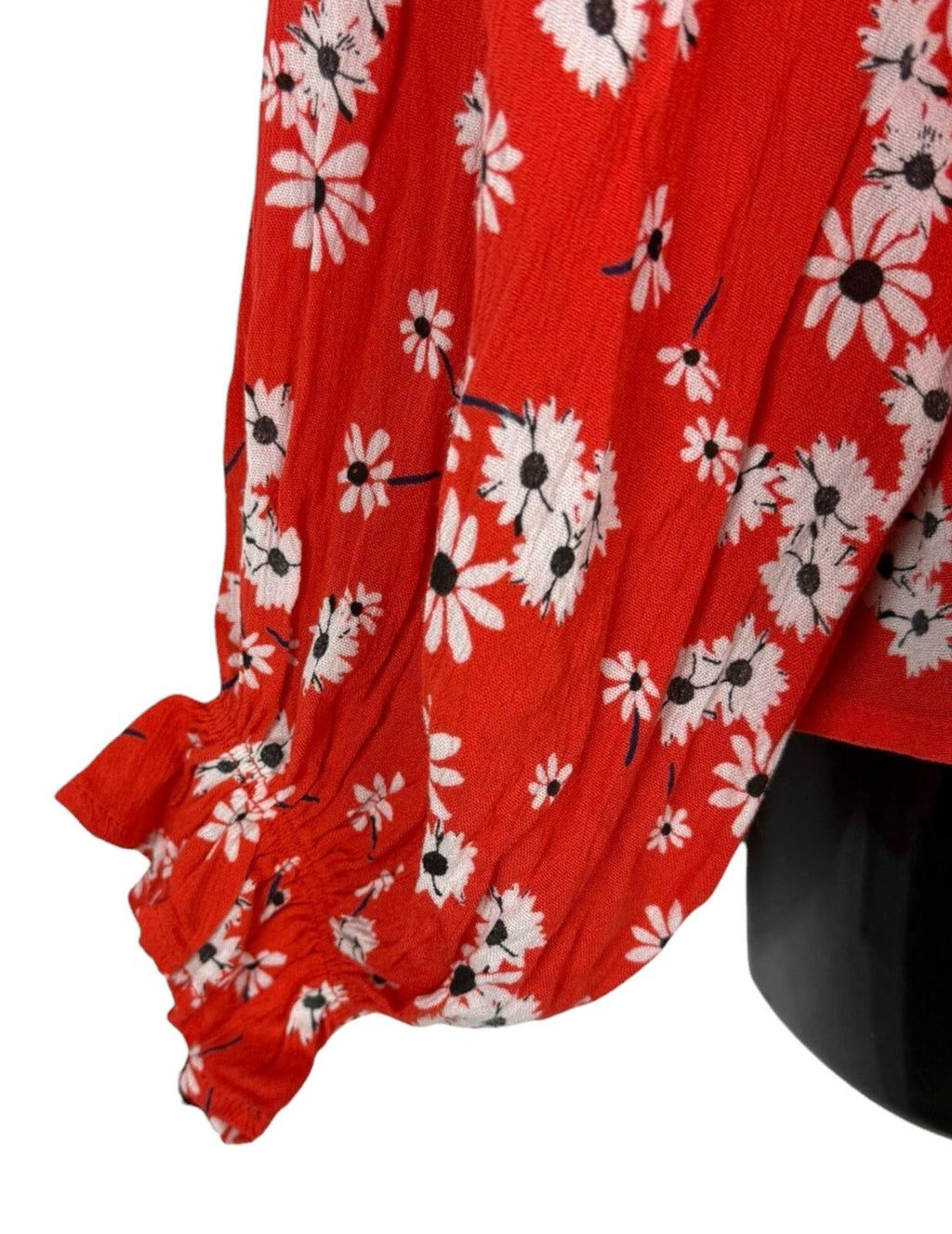 ASOS Square Neck Crinkle Smock Top Women’s UK Size 8 Red Floral Elasticated Cuff
