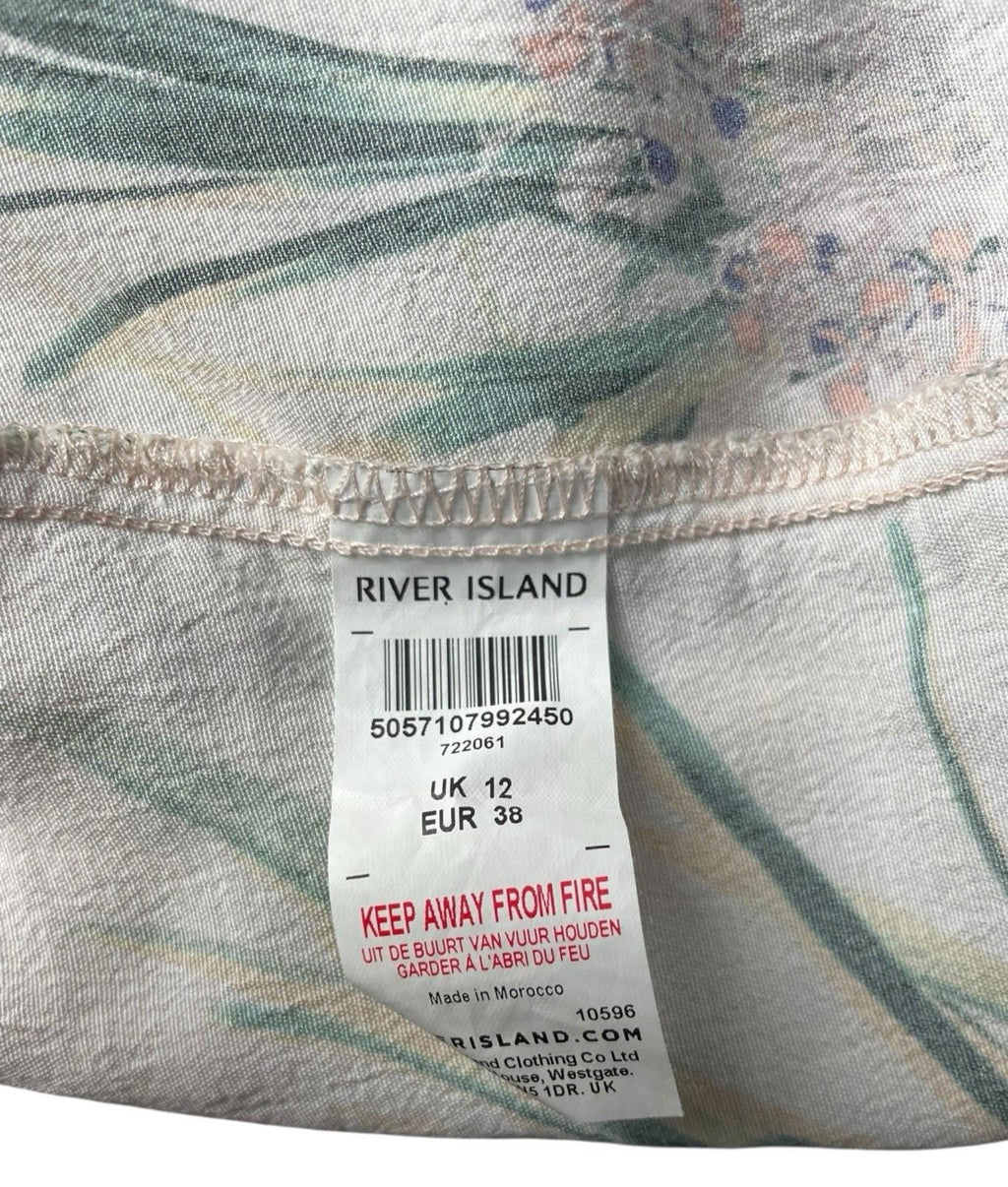 River Island Floral Croptop Tie Front 3/4 Sleeve Pastel Women’s UK Size 12