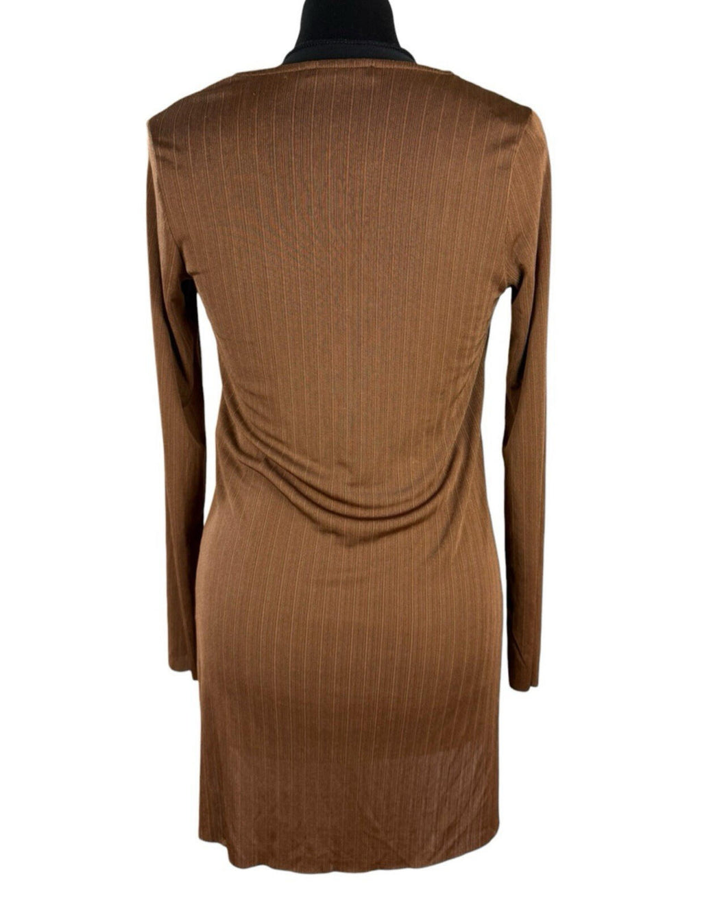 Zara Long Sleeve Tunic Top Women’s UK Size S Side Slit Brown Fine Stripe V-Neck