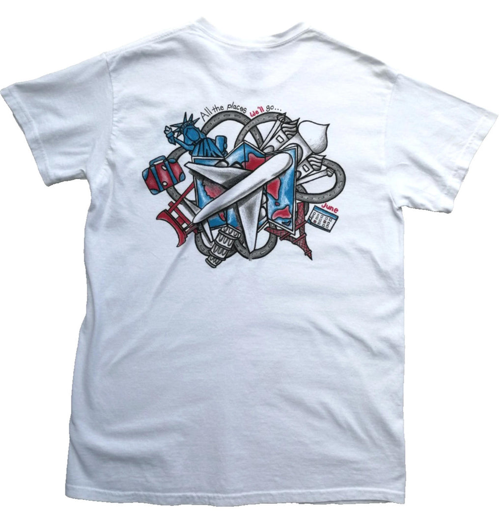 Tattoo Graphic Print T-Shirt Men's UK Size M White Crew Neck Travel Theme Gildan