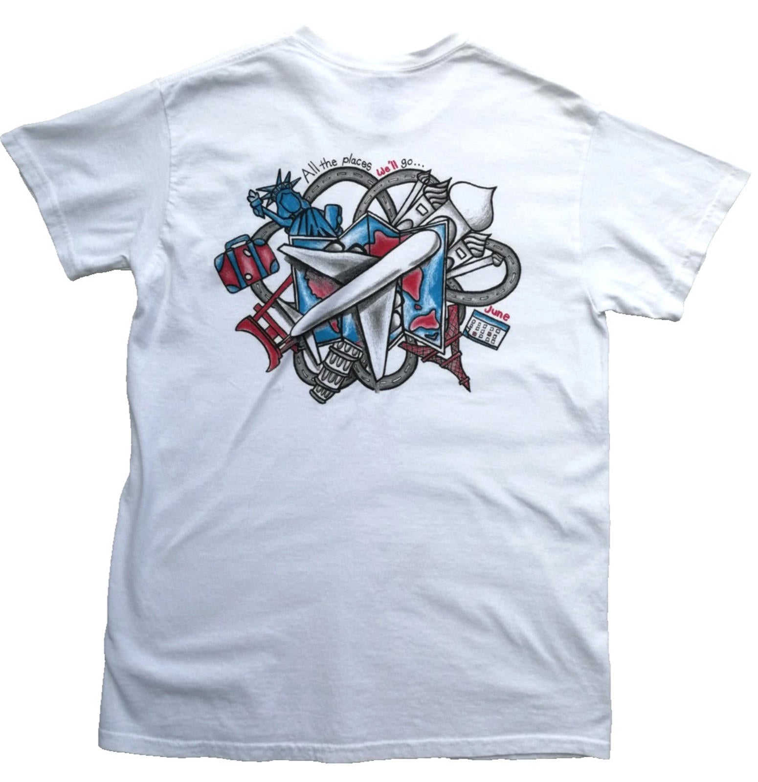 Tattoo Graphic Print T-Shirt Men's UK Size M White Crew Neck Travel Theme Gildan