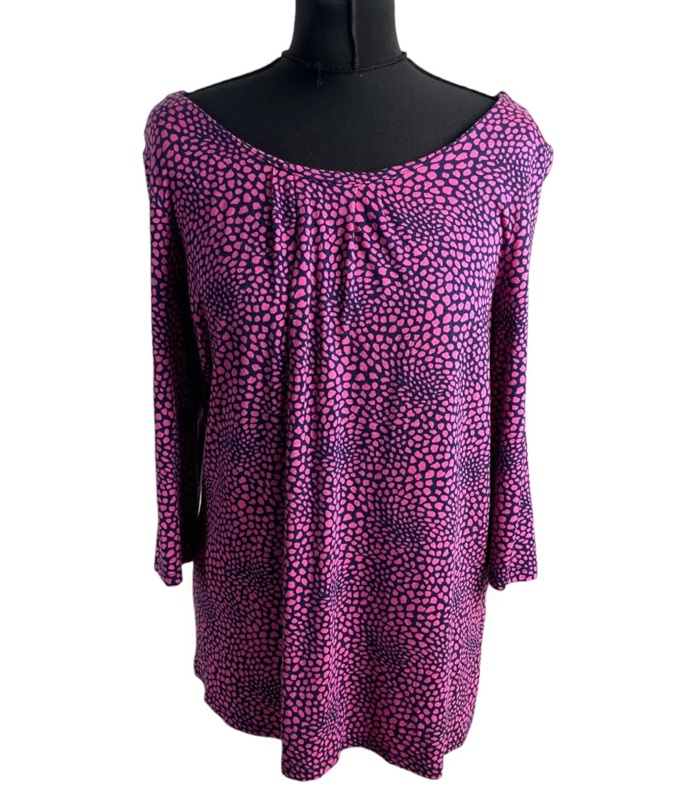 George Moda Spotted Blouse Top Women’s UK Size 16 3/4 Sleeve Scoop Neck Pink