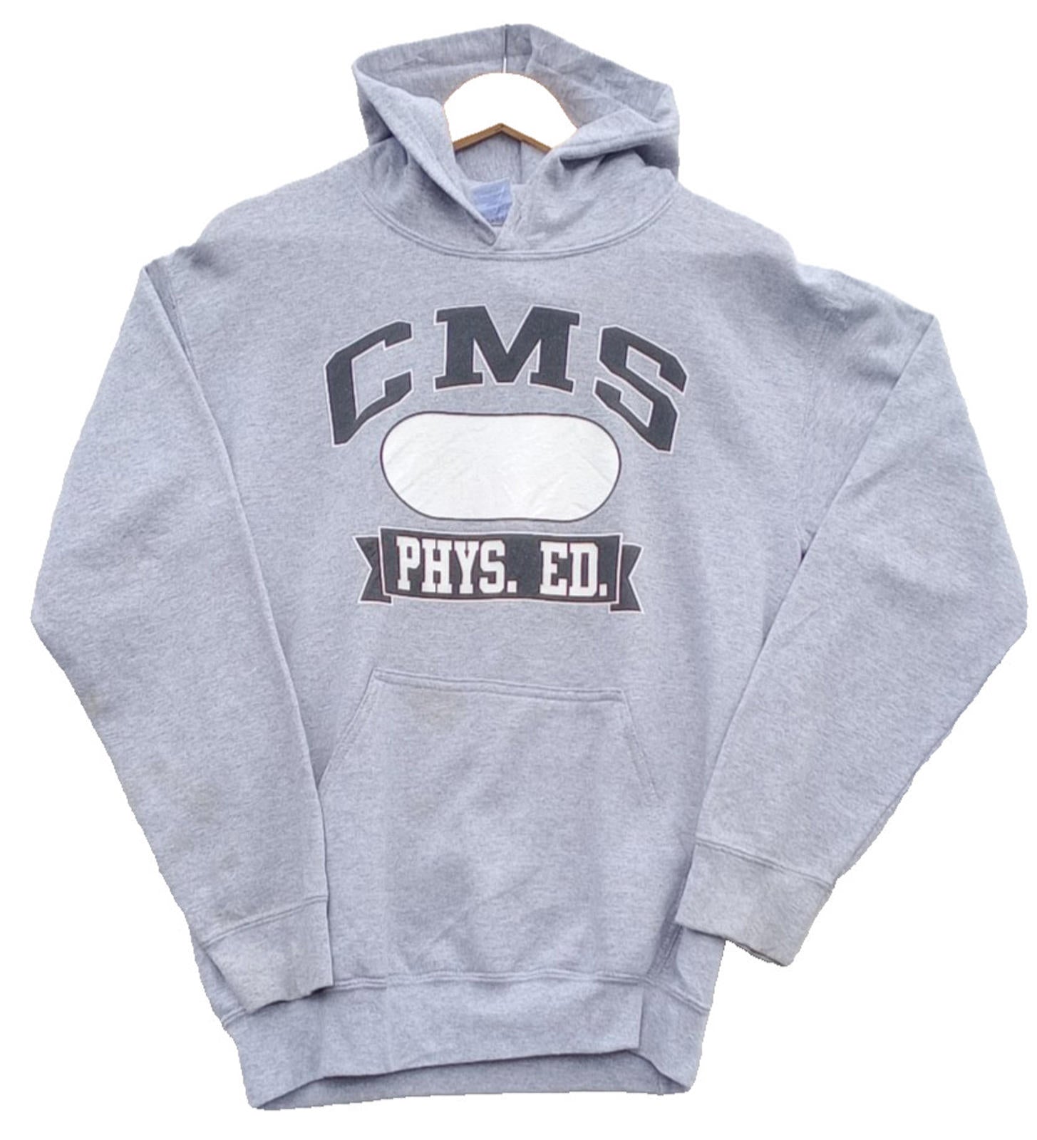 Grey Graphic Print Jersey Hoodie Men's UK Size S CMS PHYS. ED. Fleece Lined