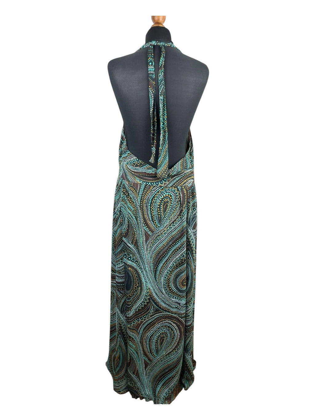 New Look Maxi Dress Halter Backless Women’s UK Size 16 Green & Brown Tribal