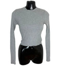 Divided Cropped Jumper Women's UK Size XS Grey Ribbed Long Sleeve Crew Neck Top