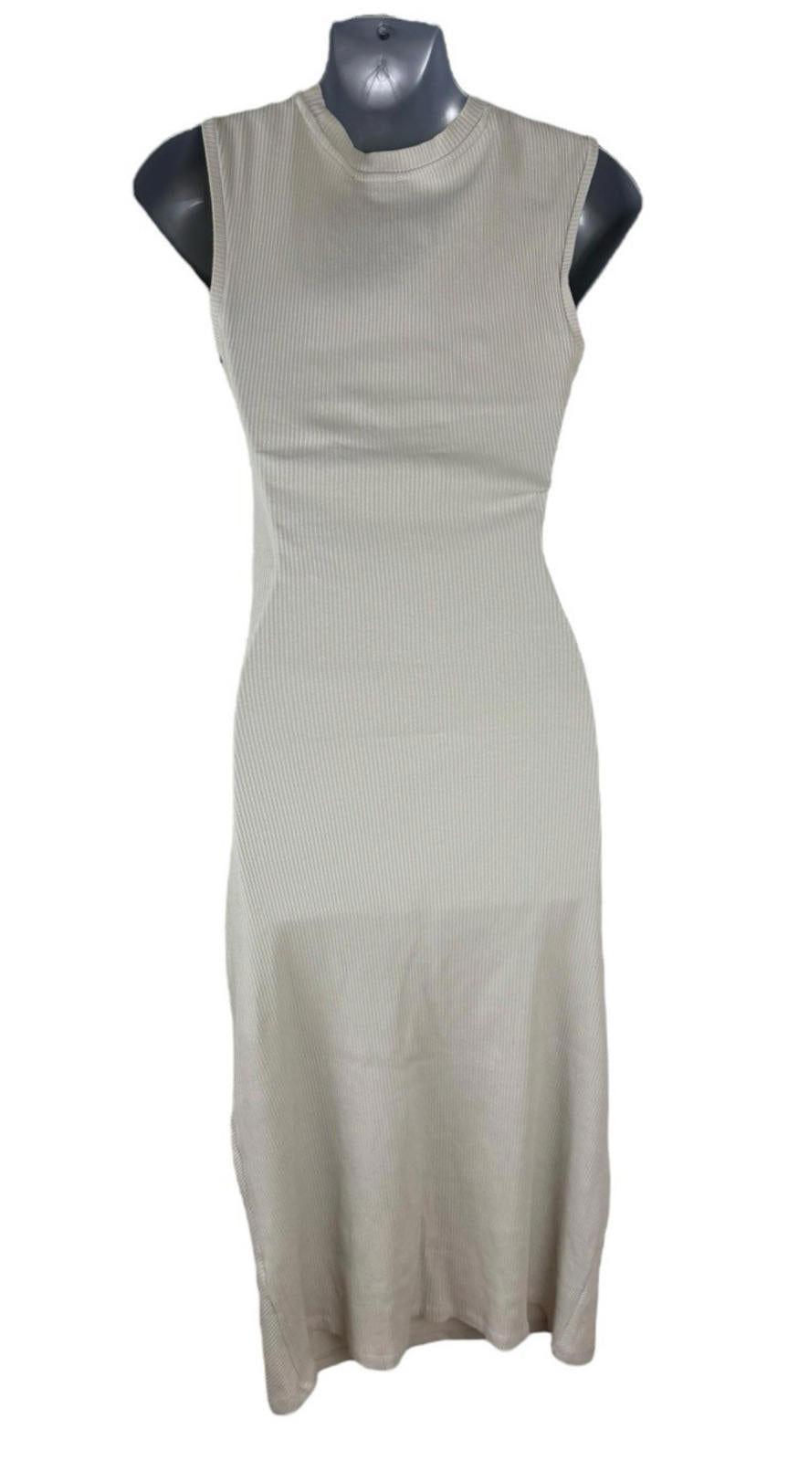 Zara Beige Maxi Dress Ribbed High Neck Stretch Women’s UK Size XS