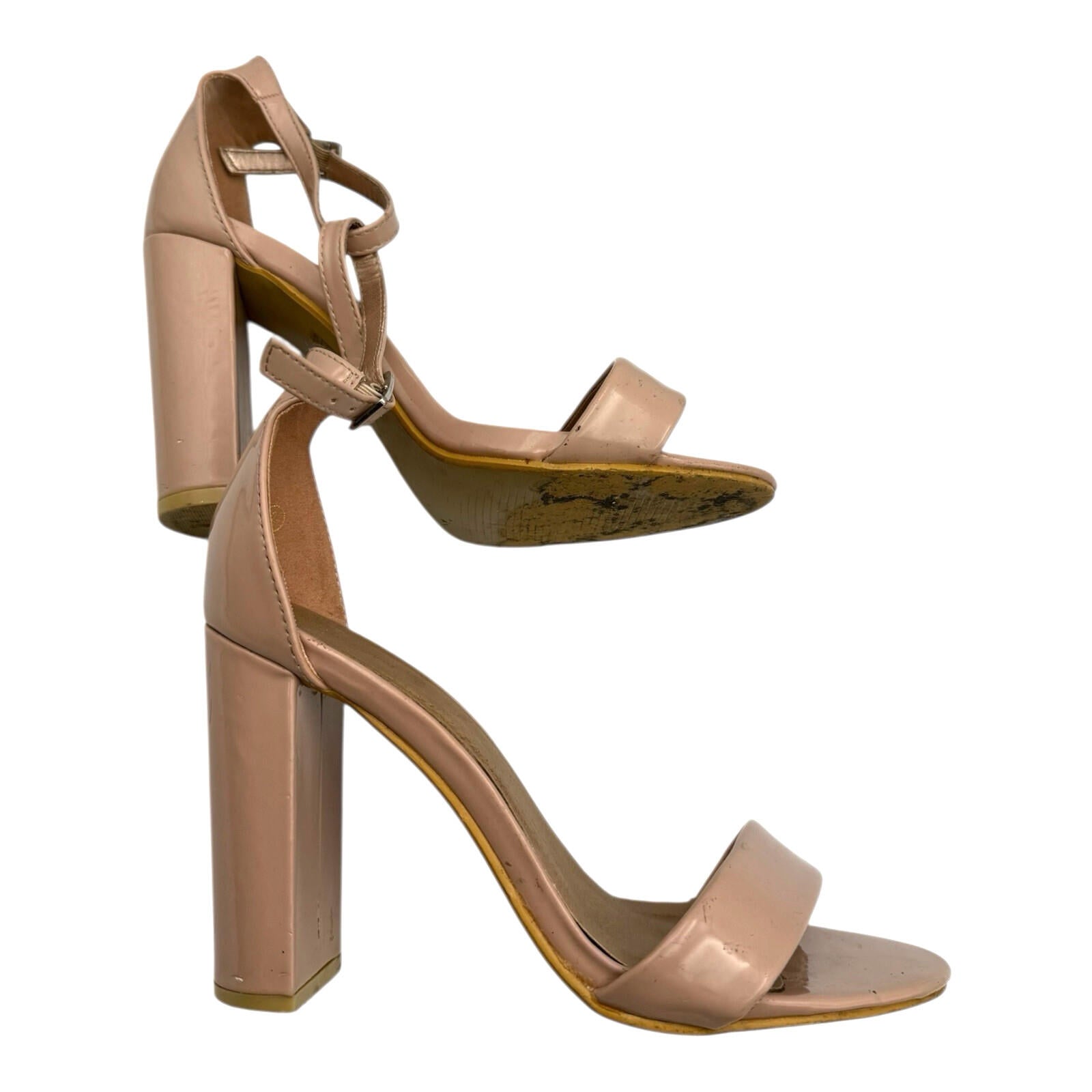 Pretty Little Thing Block Heel Shoes Women’s UK Size 4 Open Toe Nude