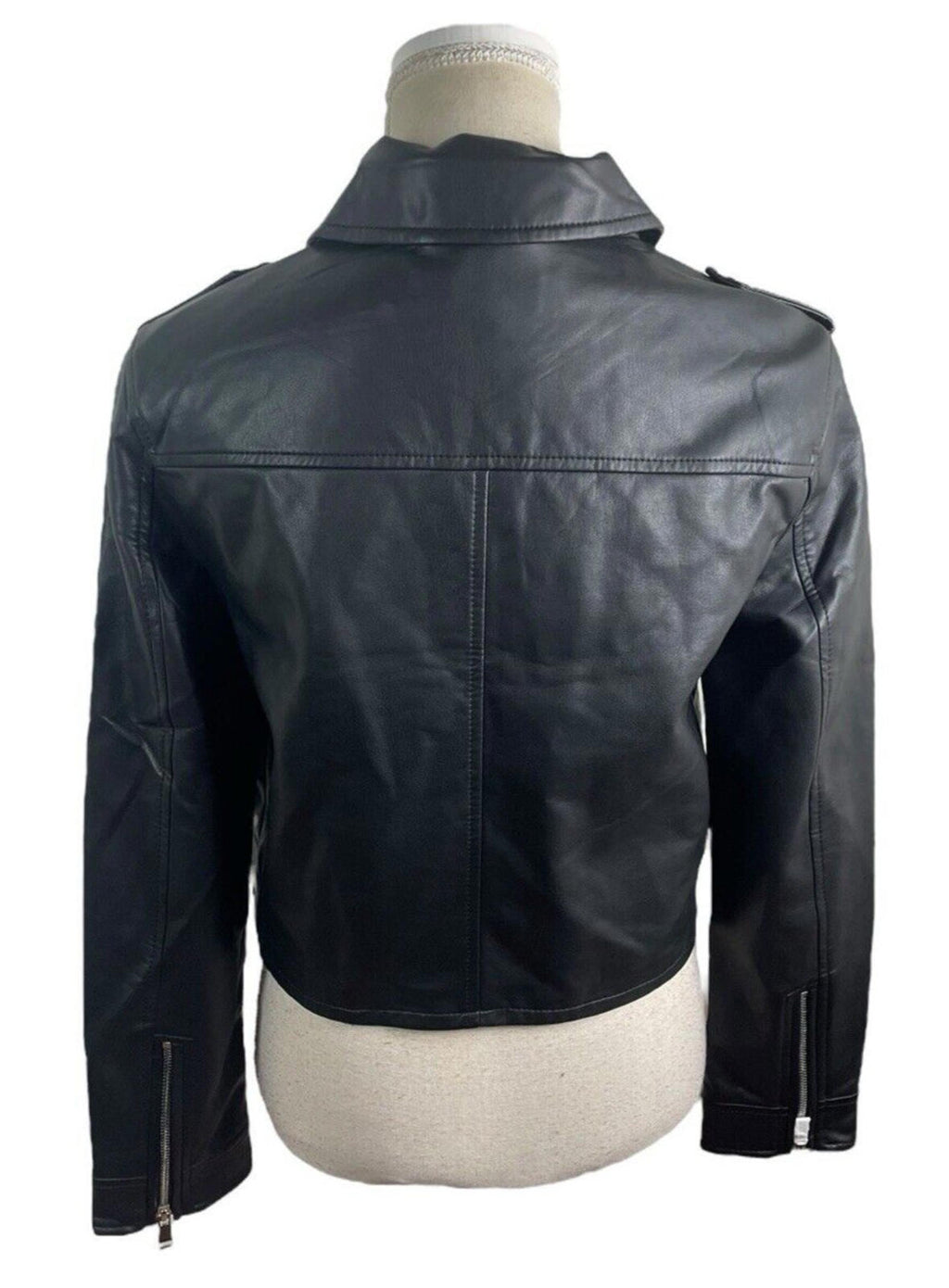 Stradivarius Black Faux Leather Jacket Mid Length Women’s UK Size S