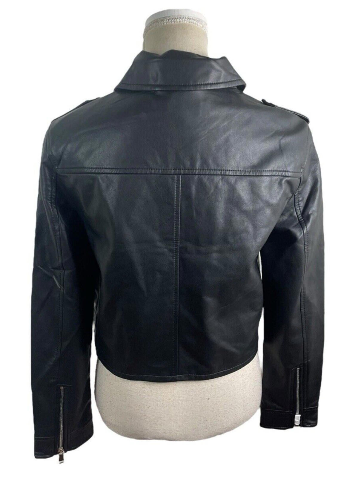 Stradivarius Black Faux Leather Jacket Mid Length Women’s UK Size S