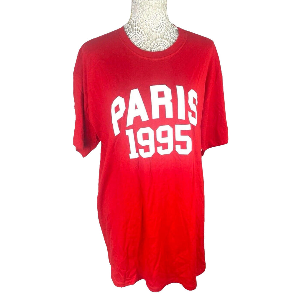Pretty Little Thing T-Shirt Dress Red Paris Print Women’s UK Size M