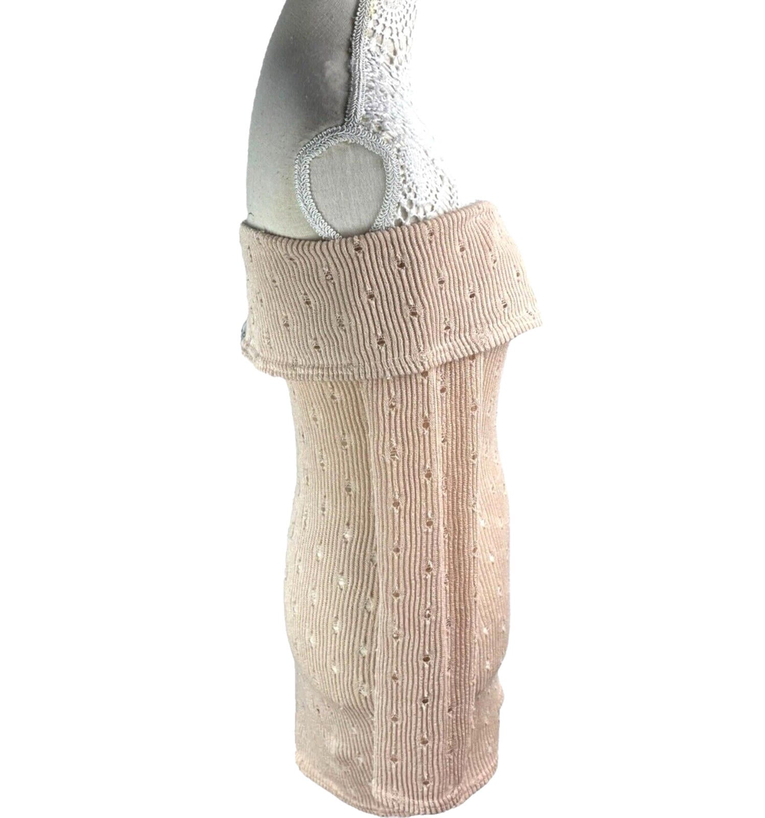 Mini Dress Pale Pink Knit Off Shoulder Bodycon Women’s UK Size 8