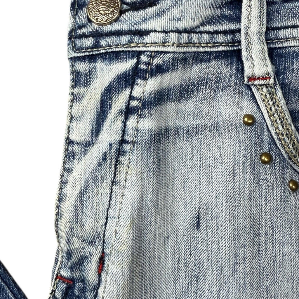 Choklate Faded Jeans Flared Women’s UK Size 18 Studded Vintage Look Blue Denim