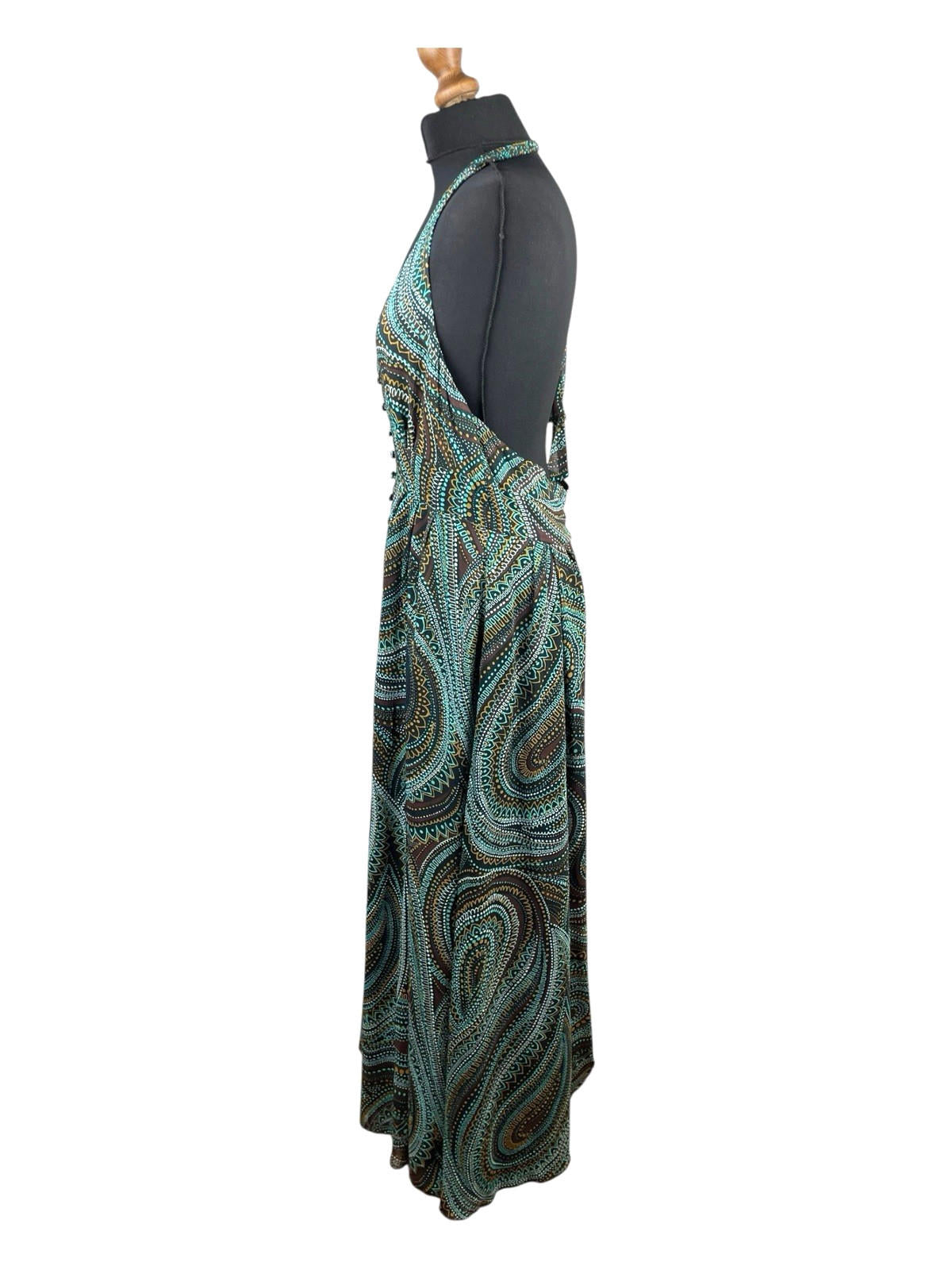 New Look Maxi Dress Halter Backless Women’s UK Size 16 Green & Brown Tribal