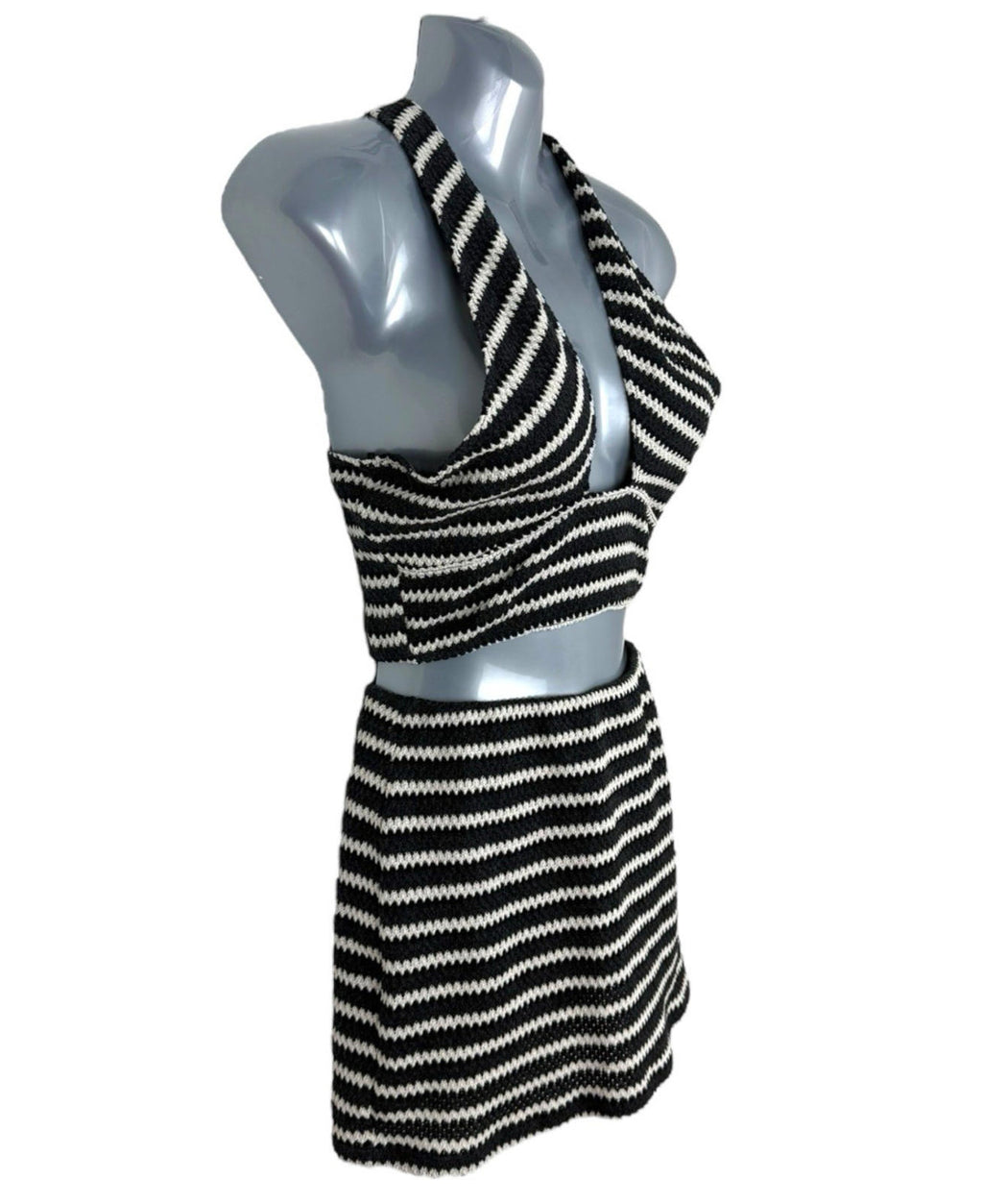 Pull&Bear Co Ord Set Skirt And Croptop Set Knitted Stripe Women’s UK Size S