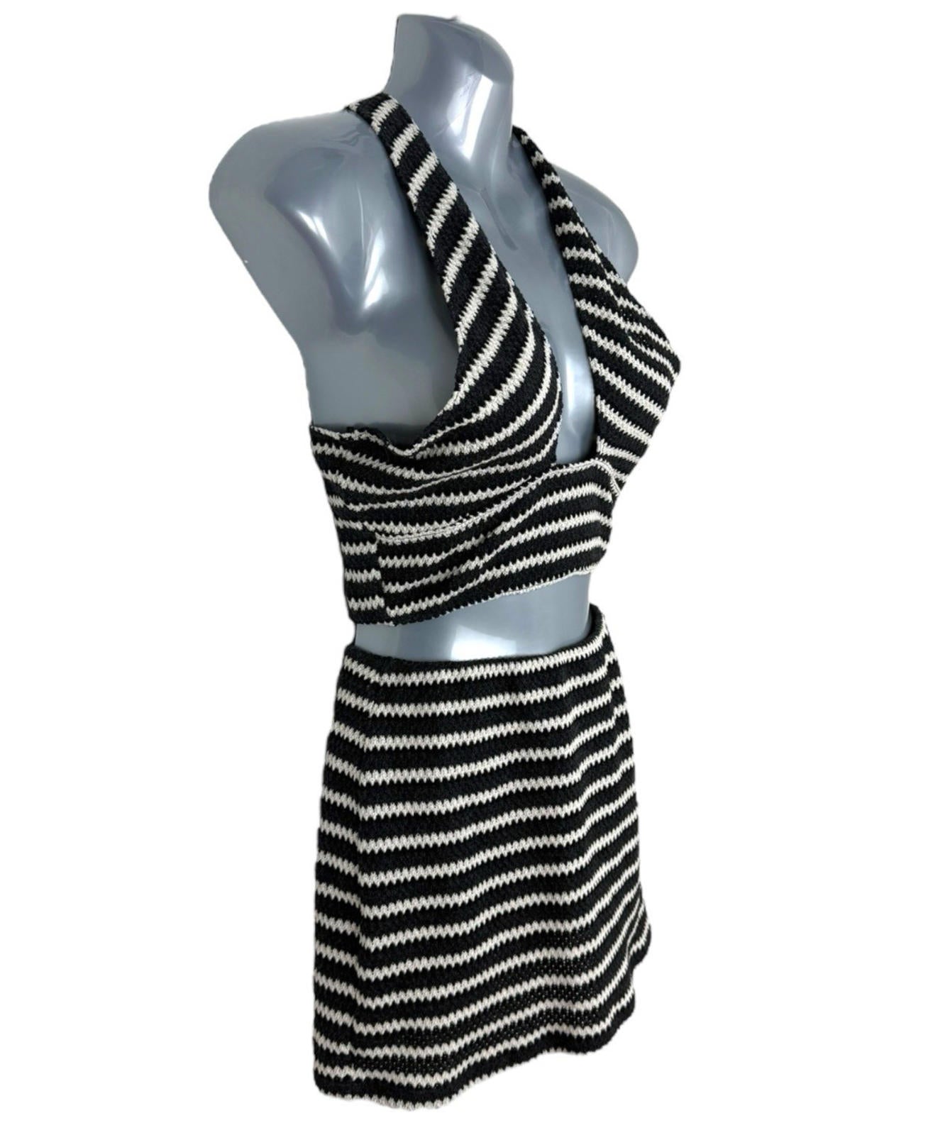 Pull&Bear Co Ord Set Skirt And Croptop Set Knitted Stripe Women’s UK Size S
