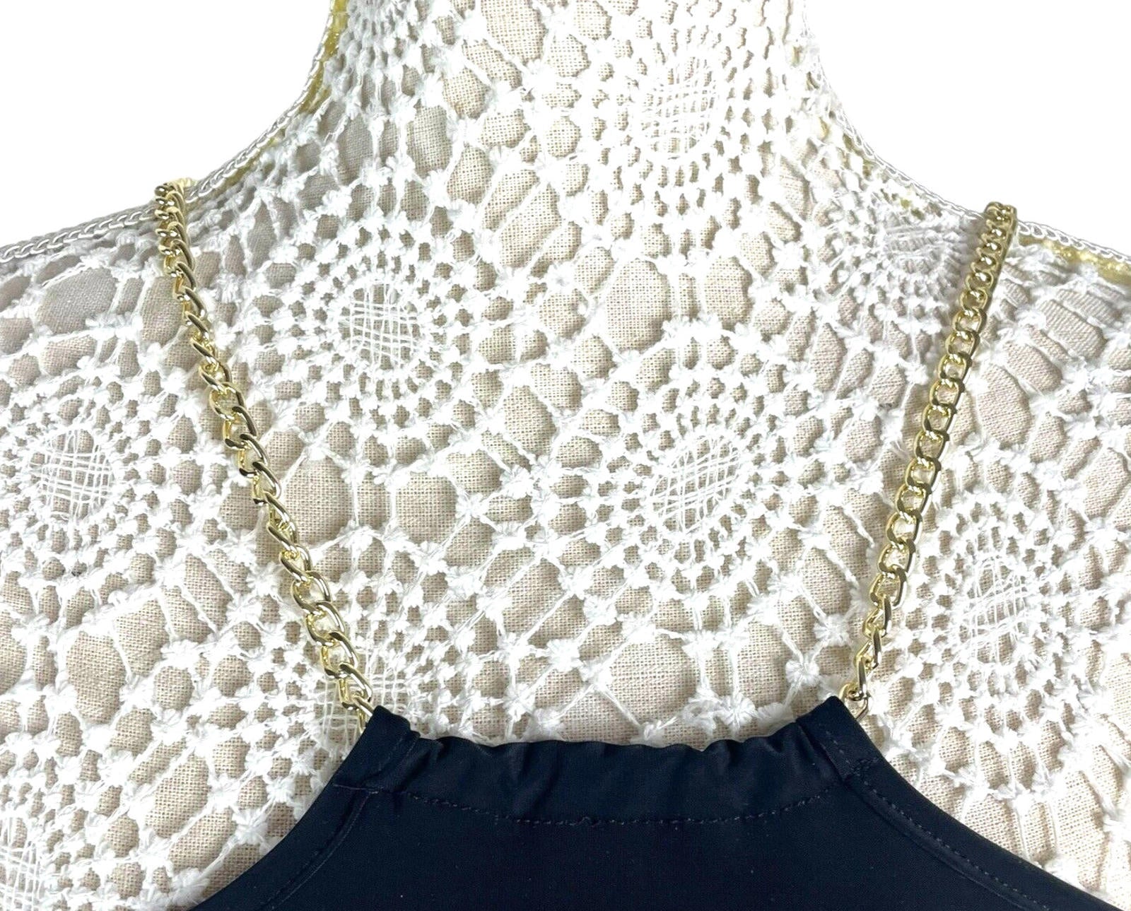 Pretty Little Thing Bodycon Midi Dress Women’s UK Size 8 Black Gold Chain Detail