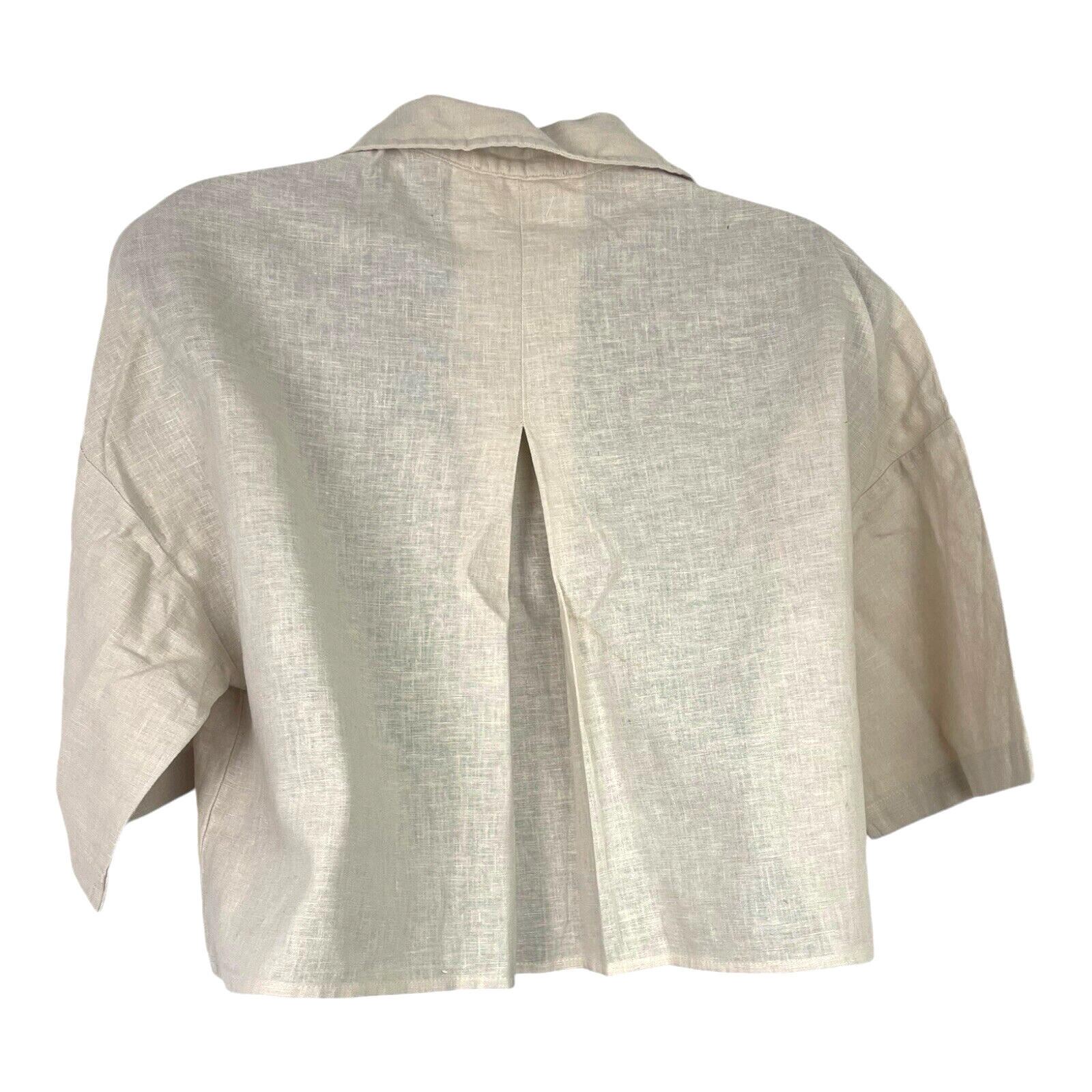 Primark Linen Shirt Blouse Women’s UK Size 6 Cropped Relaxed Fit Beige Top