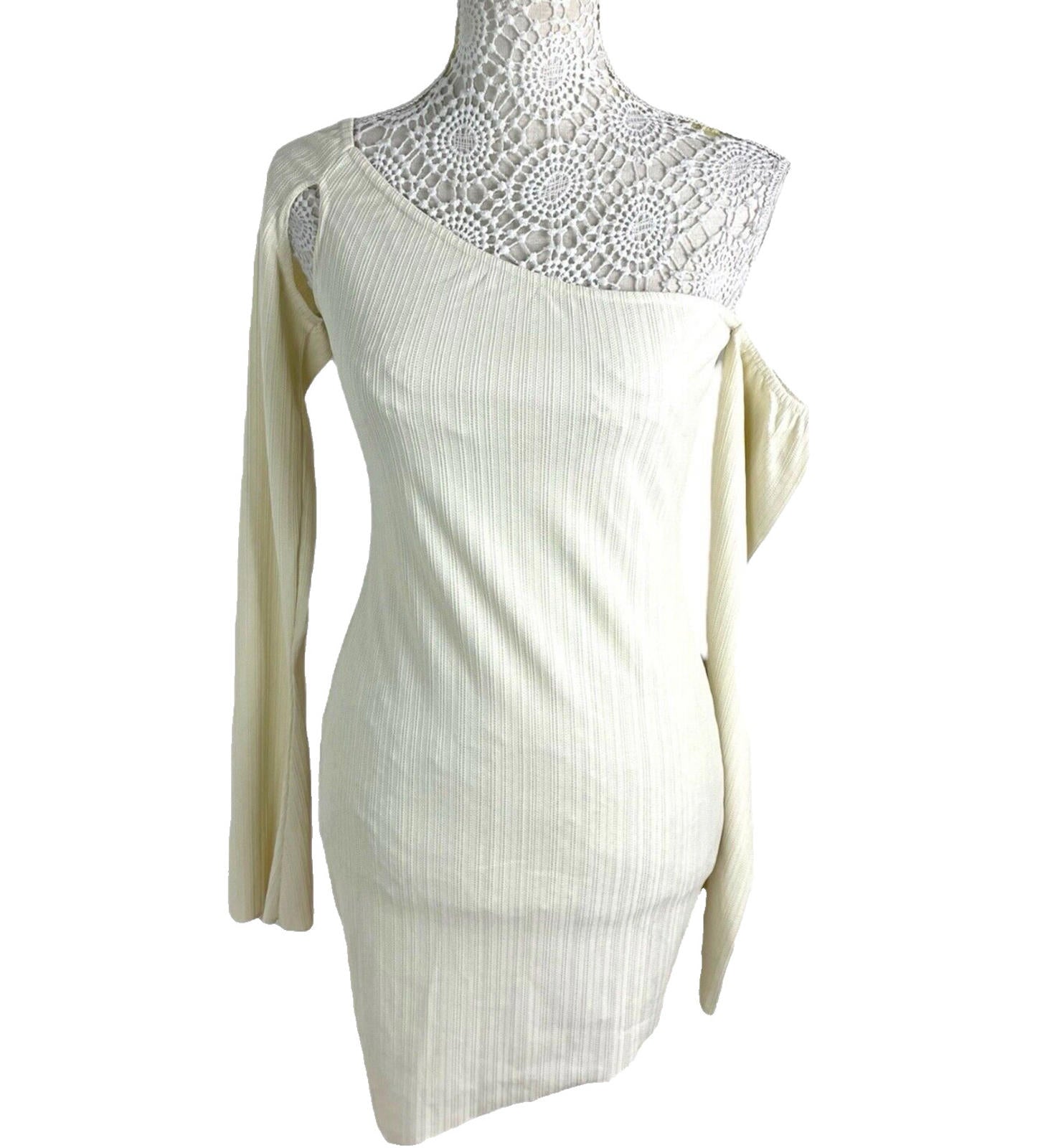 Glamour Babe Mini Dress Textured One Shoulder FlareSleeve Women’s UK Size 8