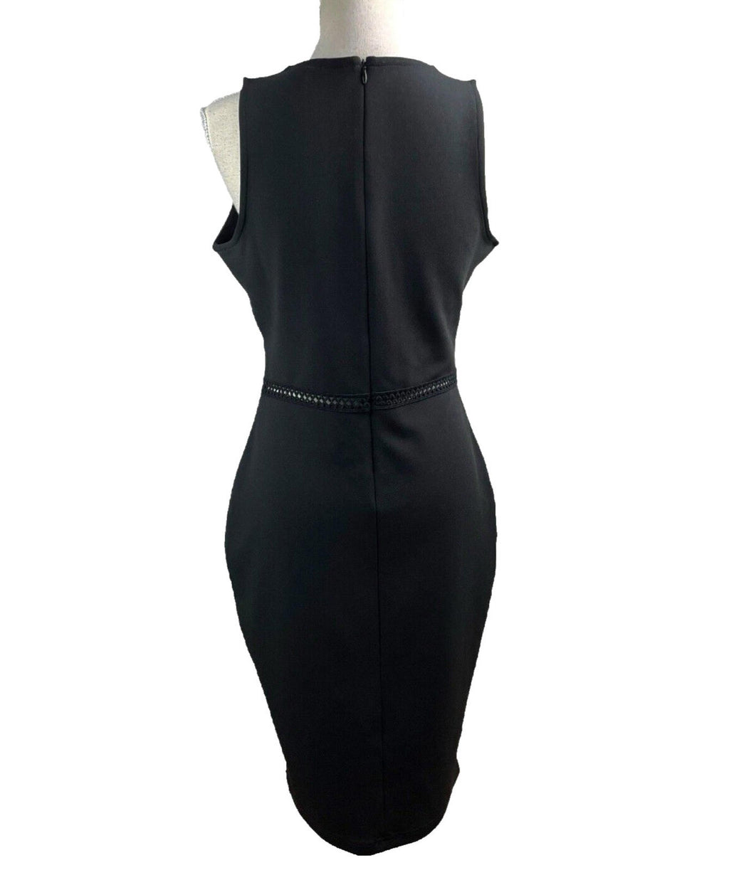 River Island Black Pencil Dress Sheer Panel Detail Midi Women’s UK Size 12