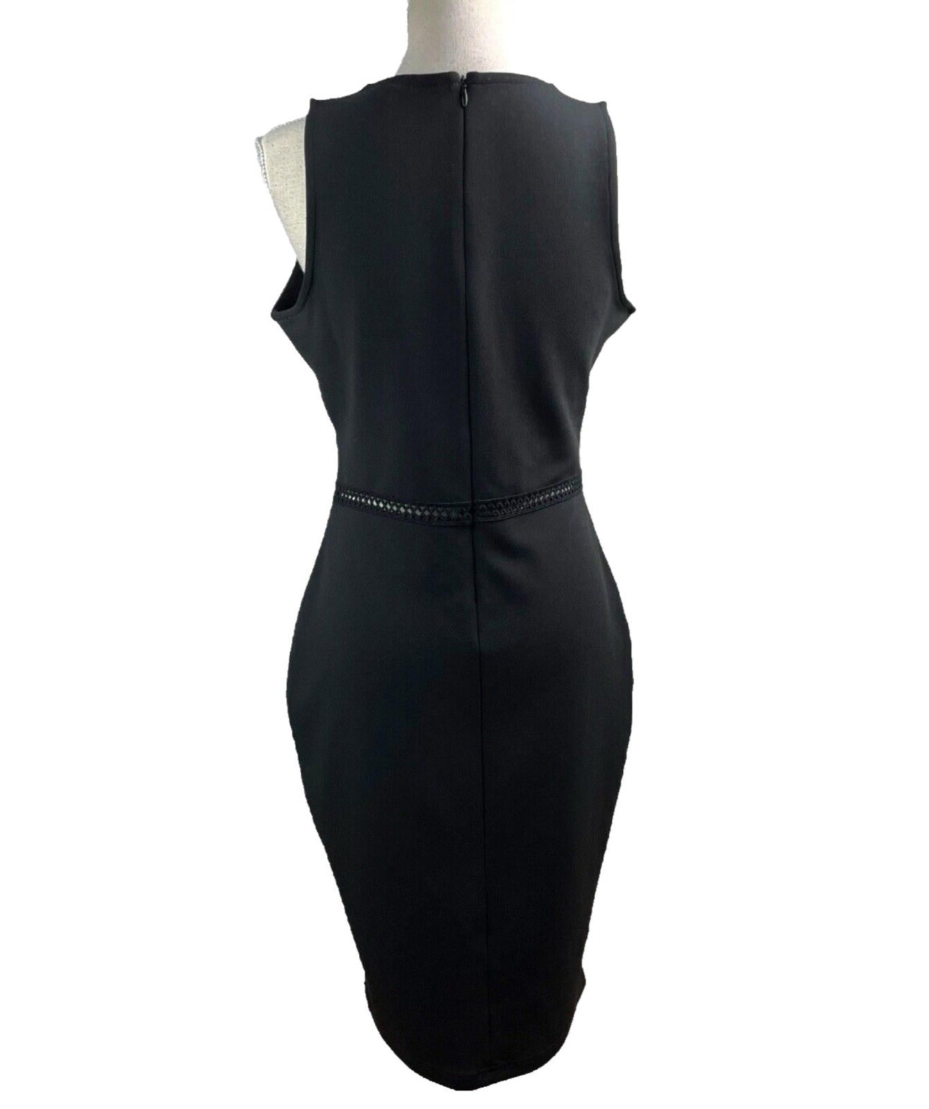 River Island Black Pencil Dress Sheer Panel Detail Midi Women’s UK Size 12