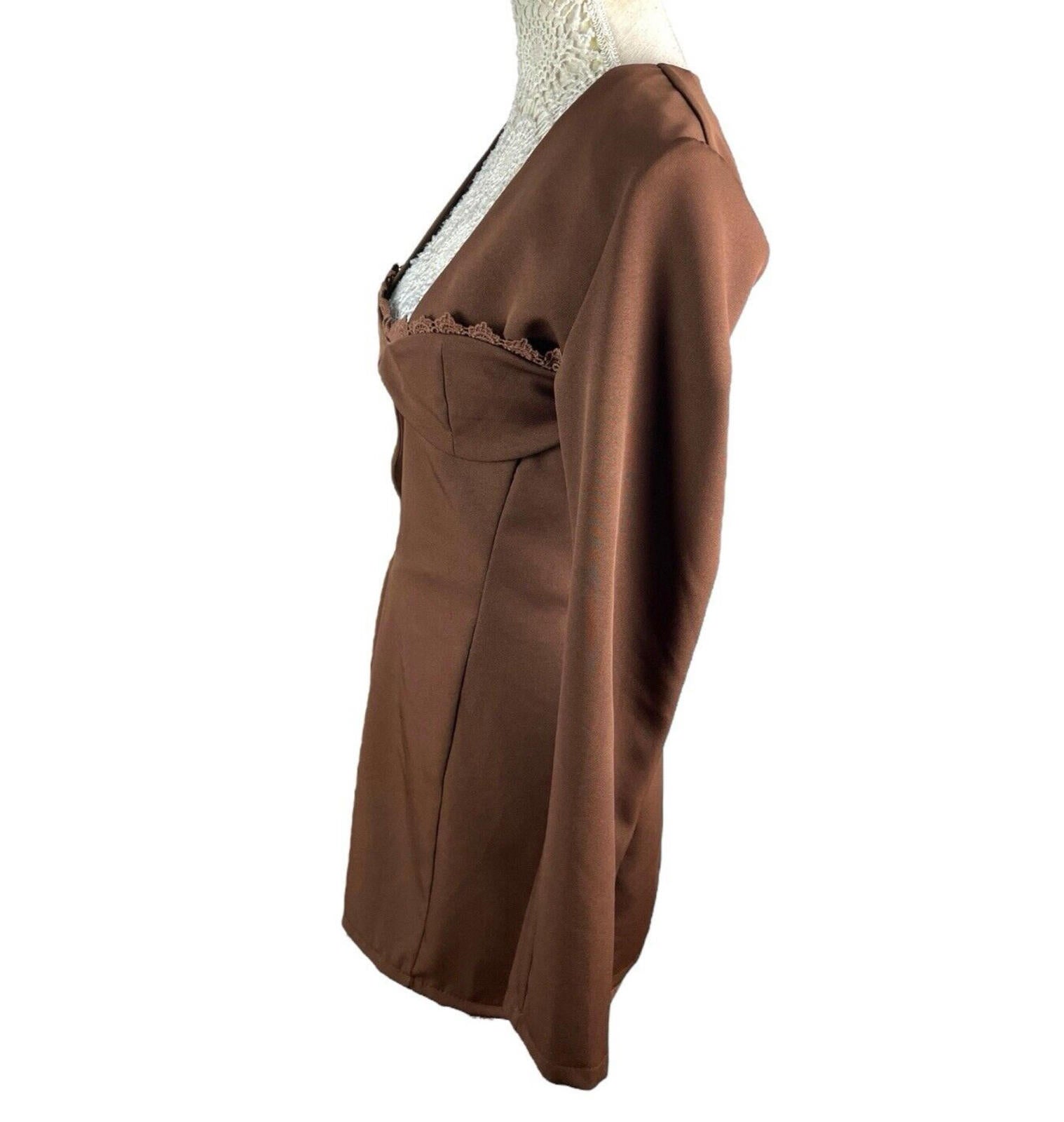 Pretty Little Thing Blazer Midi Dress Women’s UK Size 8 Chocolate Lace Trim