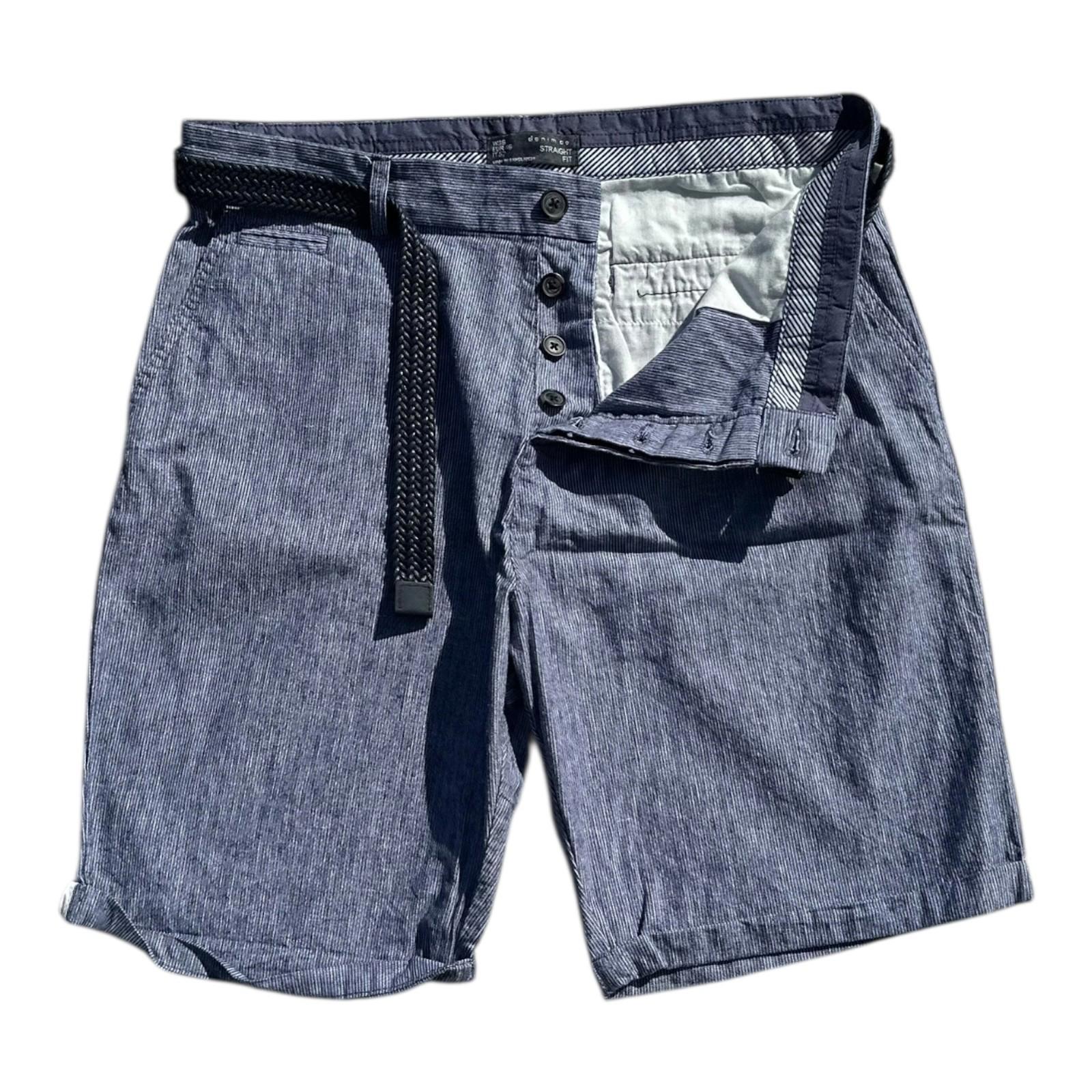 Denim Co Shorts Men's UK Size 36" W Blue Belted Pockets Button Up Summer Bermuda