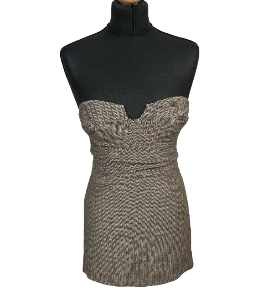 Pretty Little Thing Brown Mini Dress Off Shoulder Women’s UK Size 8
