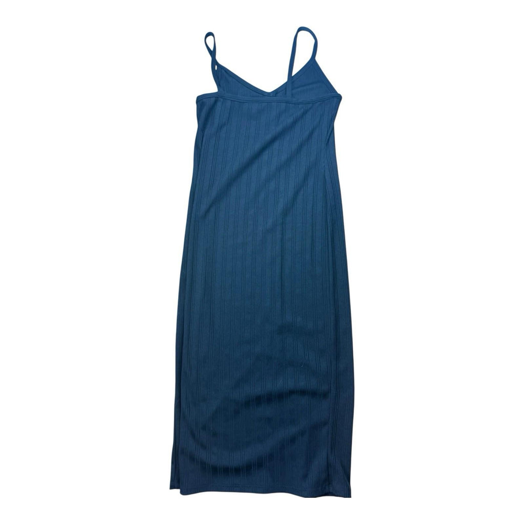 River Island Ribbed Midi Dress Gold Button Spaghetti Strap Womens UK Size 12