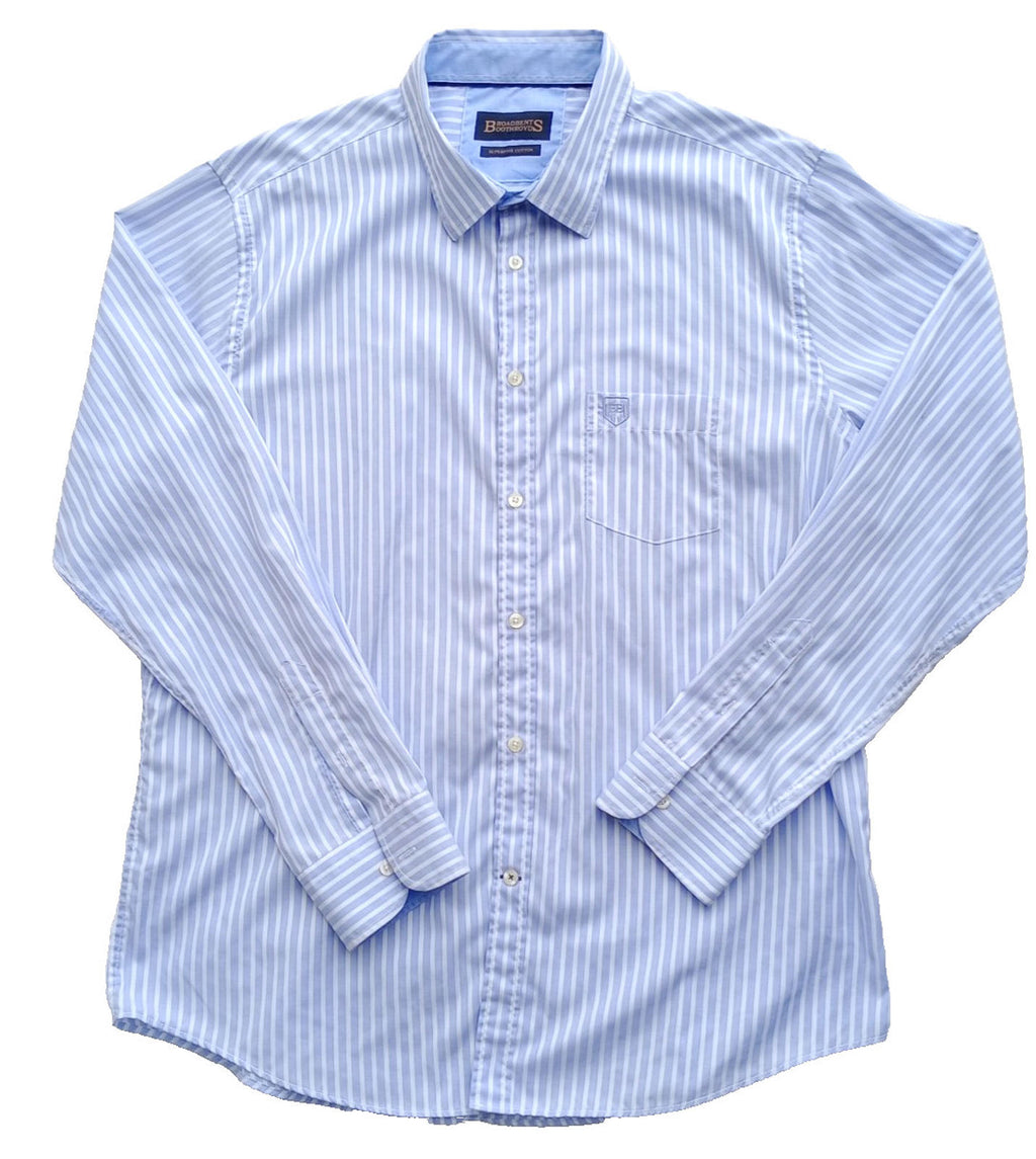 Broadbents & Boothroyds Shirt Men's UK Size 2XL Blue Stripe 100% Cotton Pocket