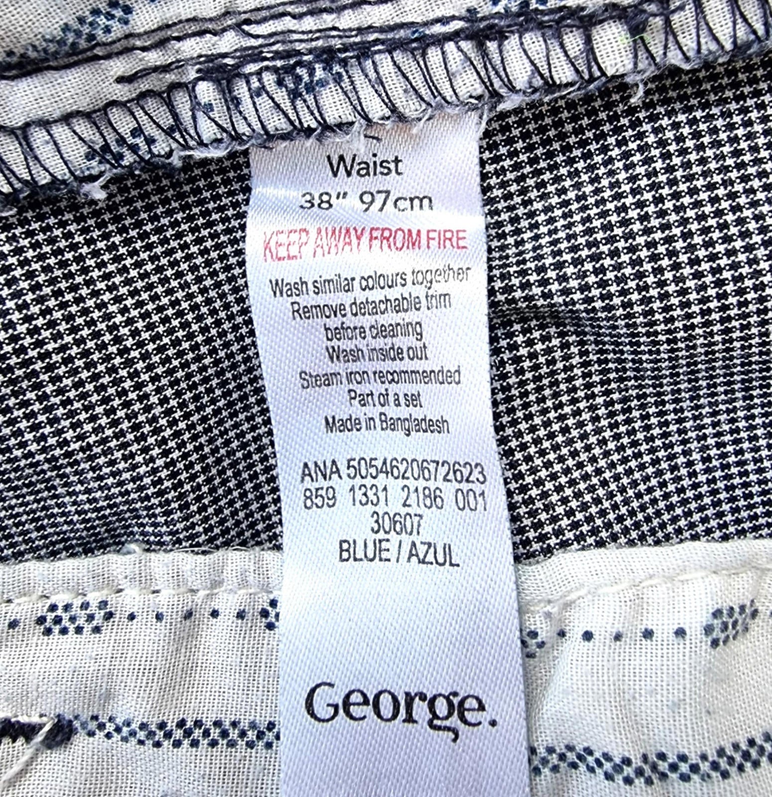 George Boston Crew Chino Shorts Blue Check Pockets Men's UK Size 38" Waist