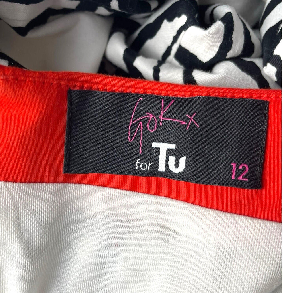 TU Gok Wan Party Dress Women’s UK Size 12 Knee Length Midi Black White