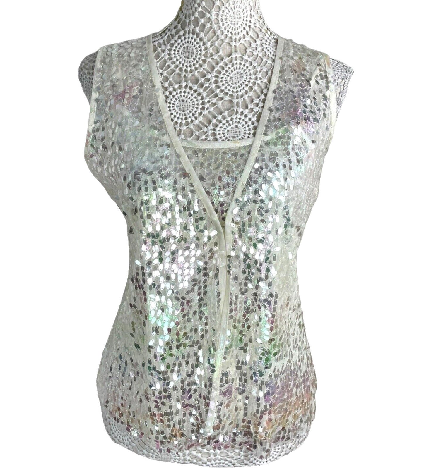Sequin Crop Top & Waistcoat Co-Ord Women’s UK Size 8 Iridescent Butterfly Detail