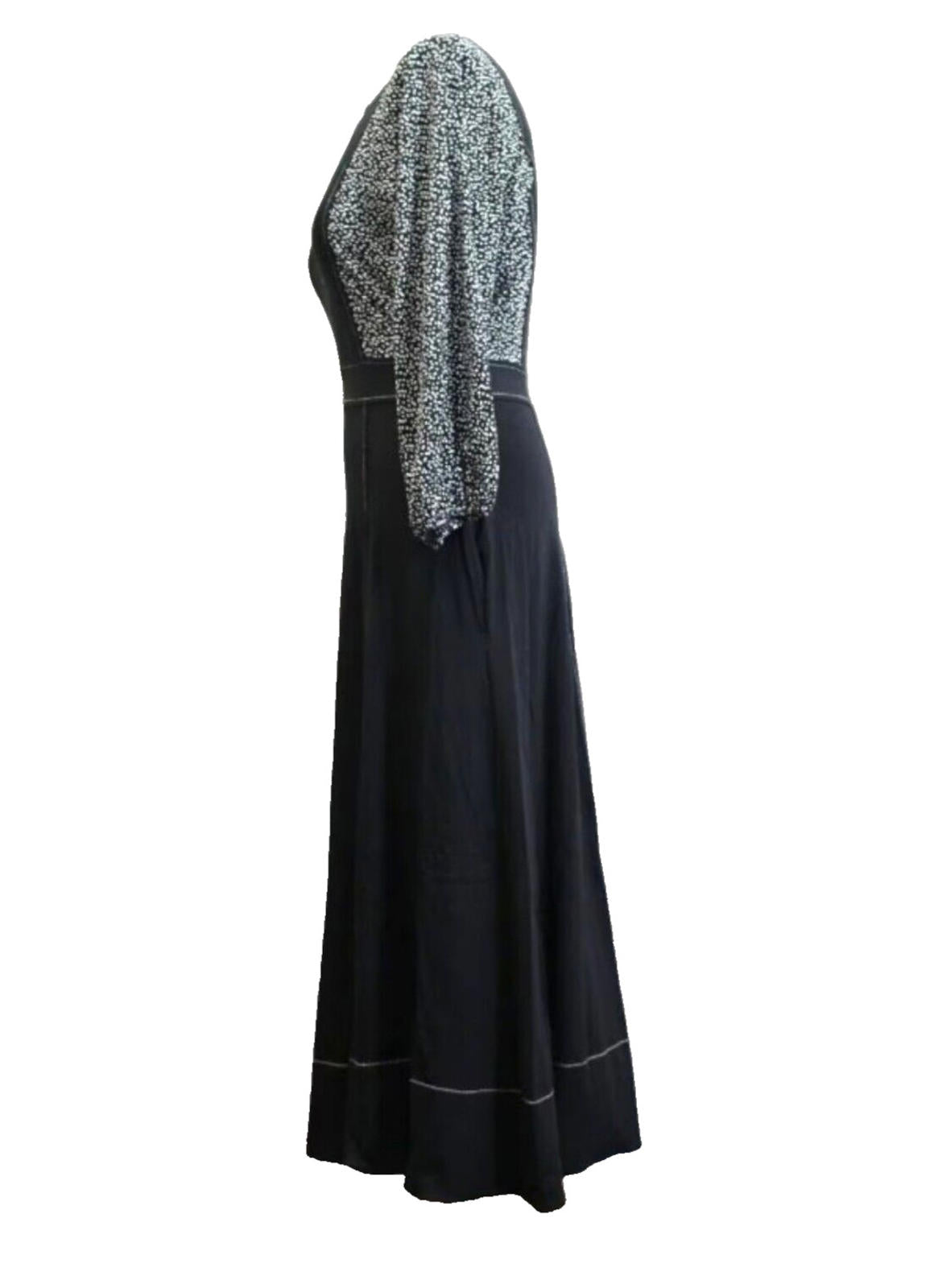 Jaeger Maxi Dress Black 3/4 Balloon Sleeve Keyhole Bust Women's UK Size 10