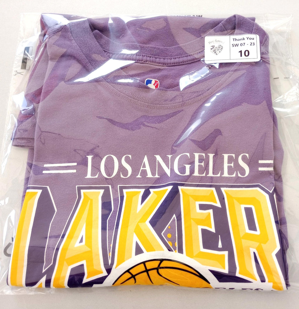 NBA Graphic Print T-Shirt Men's UK Size M Lilac Crew Neck Cotton Rich Lakers
