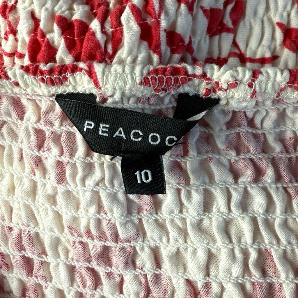 Peacocks Peplum Frill Top Women’s UK Size 10 Square Neck Bell Sleeve White Red