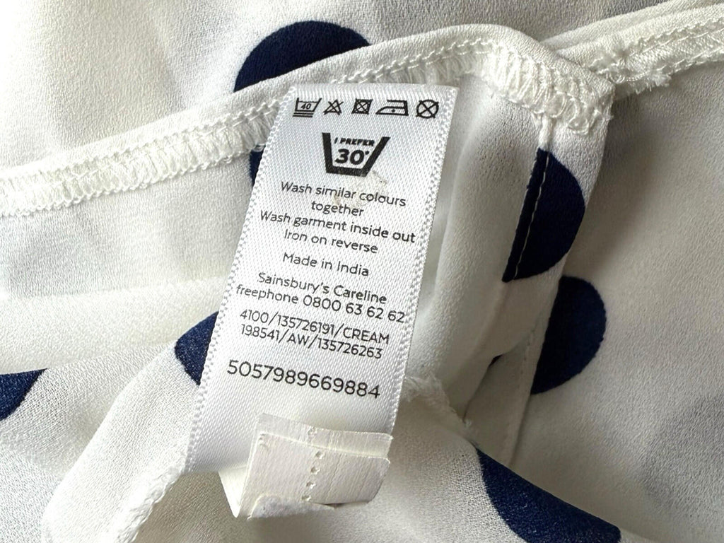 TU Polka Dot Shirt Blouse Women’s UK Size 10 Oversized Chiffon Button Up White