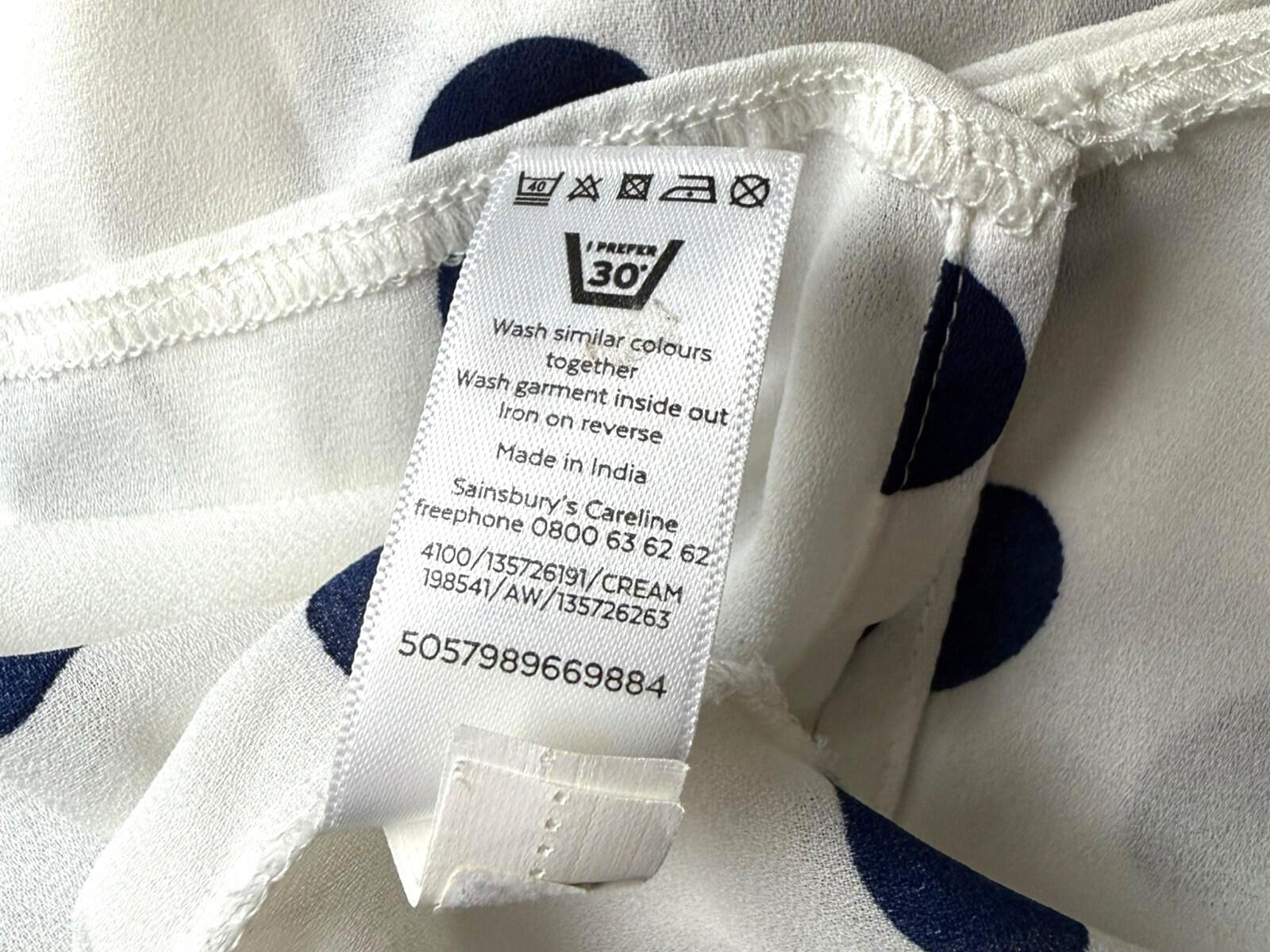 TU Polka Dot Shirt Blouse Women’s UK Size 10 Oversized Chiffon Button Up White