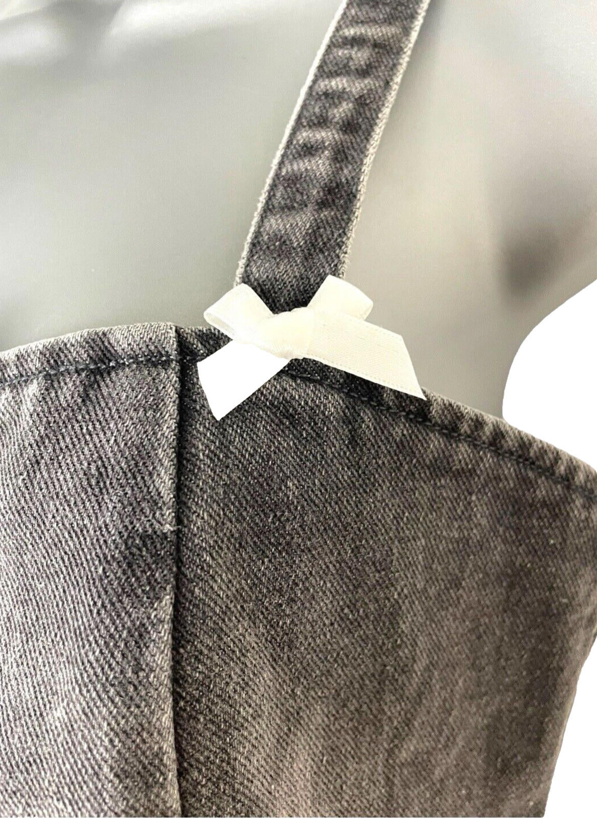 Dark Grey Denim Tank Top Lace Up Front Bow Detail Women’s UK Size S
