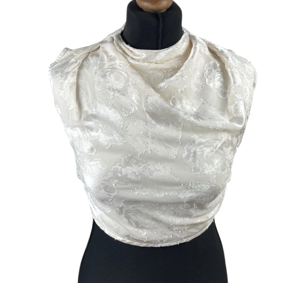 Pretty Little Thing Cream Satin Croptop High Neck Tie Back Women’s UK Size 8