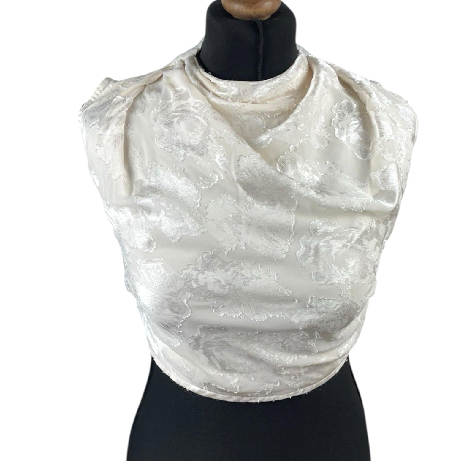 Pretty Little Thing Cream Satin Croptop High Neck Tie Back Women’s UK Size 8