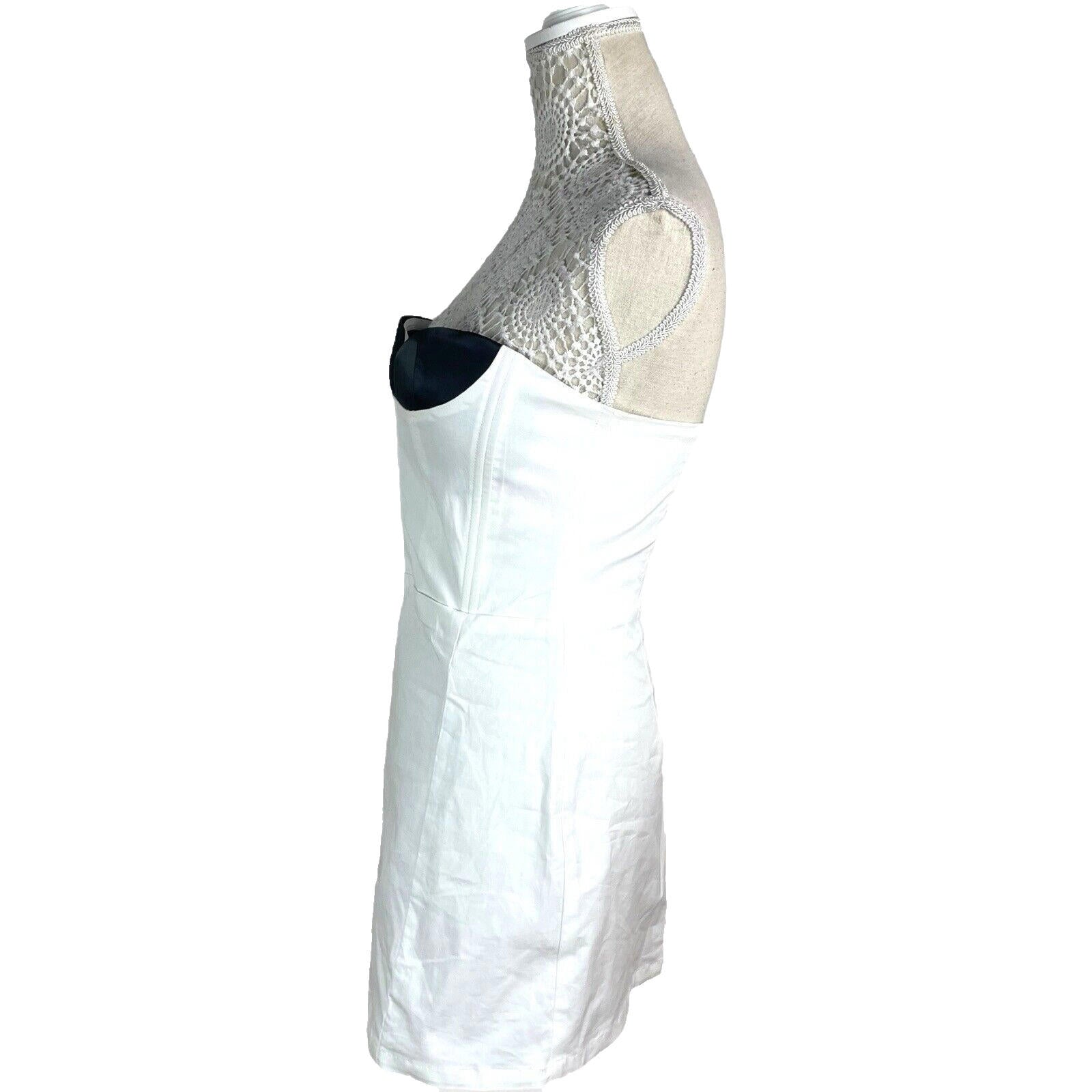 Bodycon Mini Dress Women's UK Size 8 White Denim Strapless Padded Sweetheart