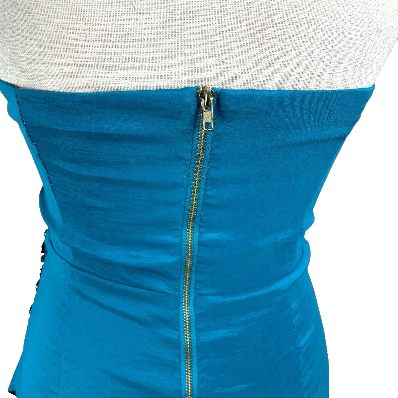 AX Paris Mini Dress Turquoise Ruched Off Shoulder Embellished Women’s UK Size 8