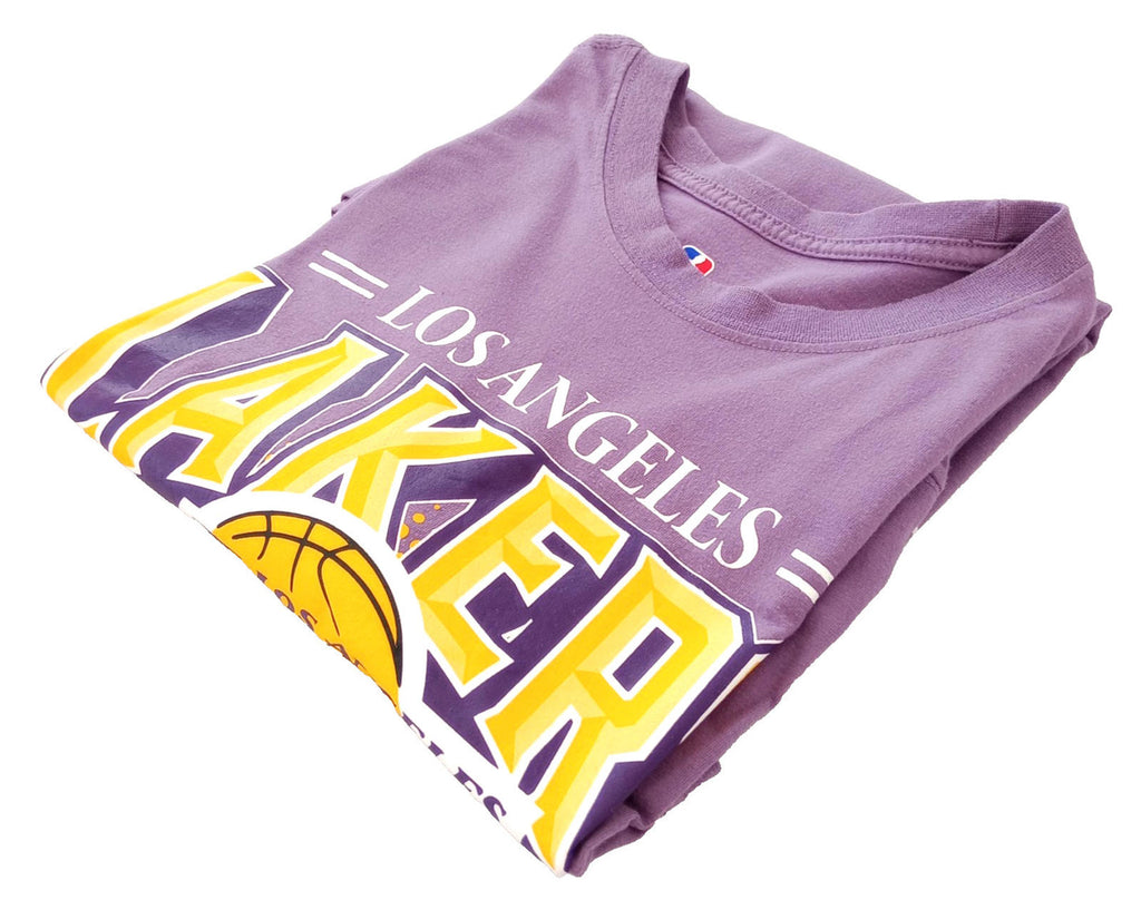 NBA Graphic Print T-Shirt Men's UK Size M Lilac Crew Neck Cotton Rich Lakers
