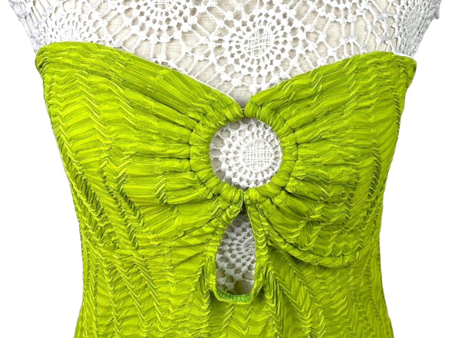 Pretty Little Thing Green Textured Maxi Dress Strapless Women’s UK Size 10